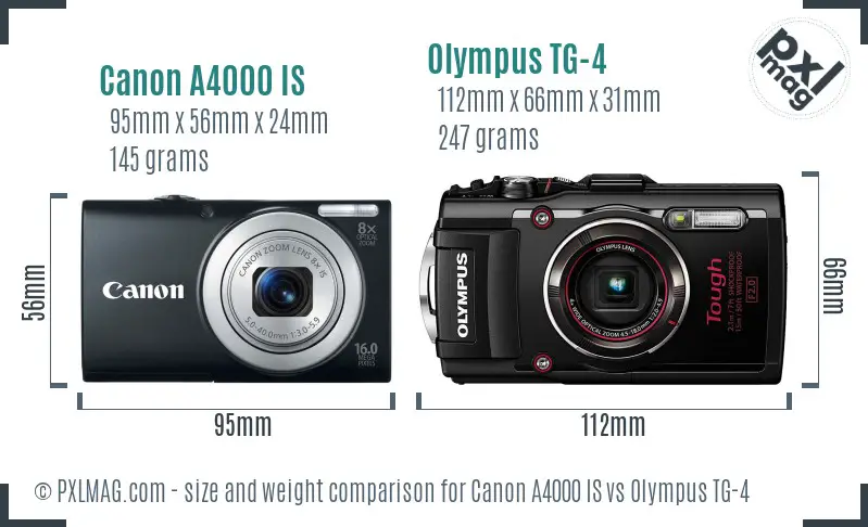 Canon A4000 IS vs Olympus TG-4 size comparison Canon A4000 IS vs Olympus TG-4 size comparison