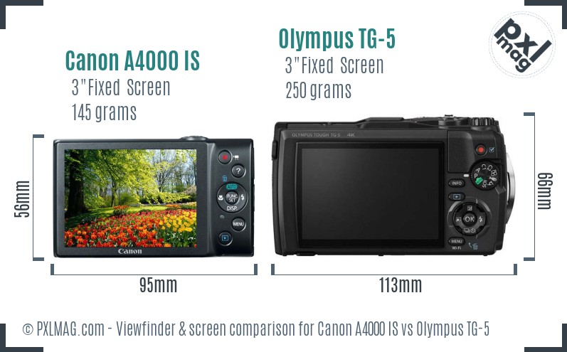 Canon A4000 IS vs Olympus TG-5 Screen and Viewfinder comparison