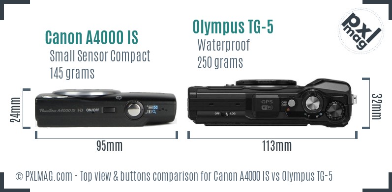 Canon A4000 IS vs Olympus TG-5 top view buttons comparison
