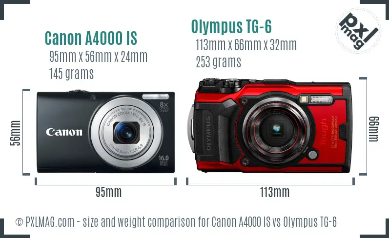 Canon A4000 IS vs Olympus TG-6 size comparison Canon A4000 IS vs Olympus TG-6 size comparison