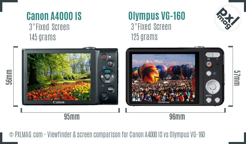 Canon A4000 IS vs Olympus VG-160 Screen and Viewfinder comparison