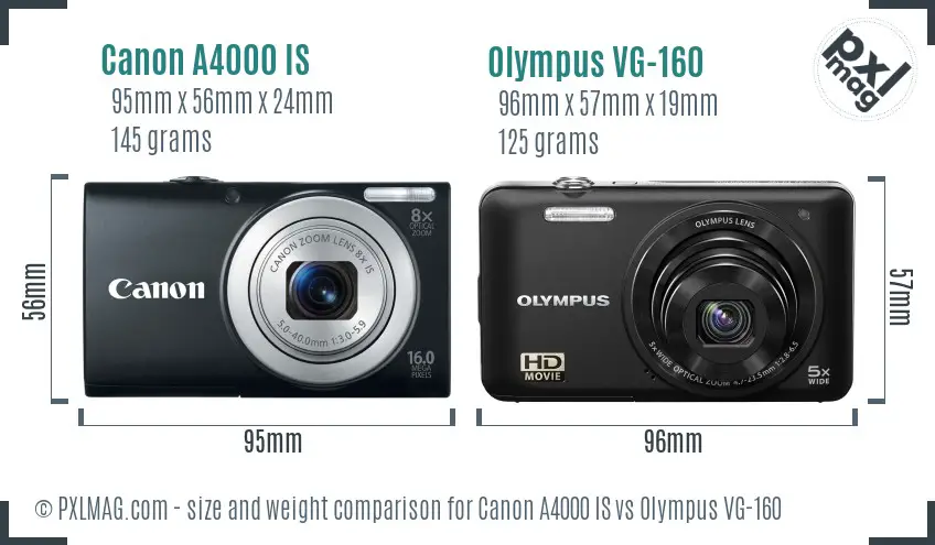 Canon A4000 IS vs Olympus VG-160 size comparison