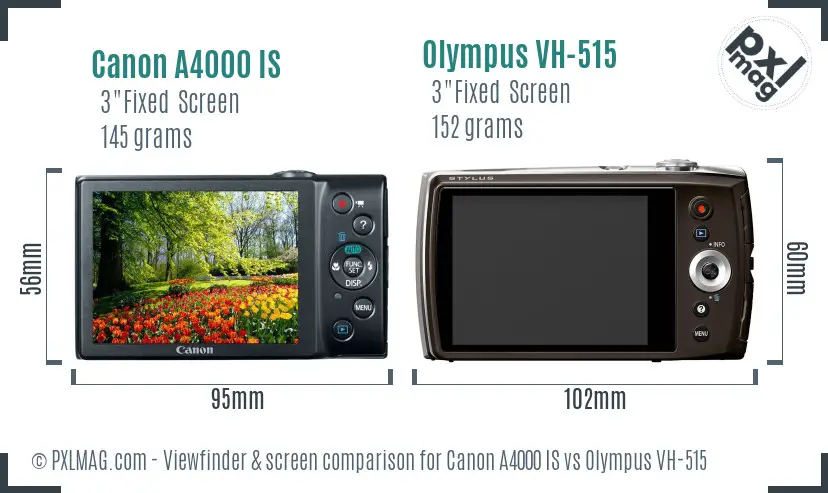 Canon A4000 IS vs Olympus VH-515 Screen and Viewfinder comparison