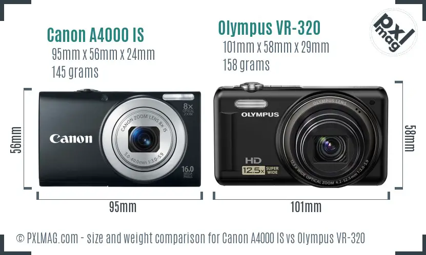 Canon A4000 IS vs Olympus VR-320 size comparison Canon A4000 IS vs Olympus VR-320 size comparison