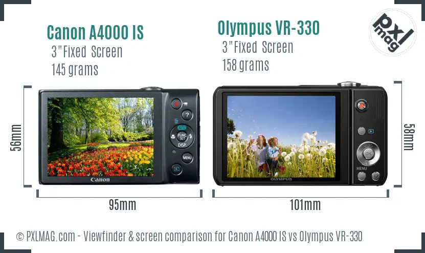 Canon A4000 IS vs Olympus VR-330 Screen and Viewfinder comparison