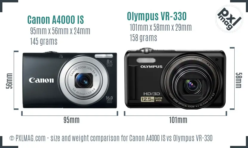 Canon A4000 IS vs Olympus VR-330 size comparison
