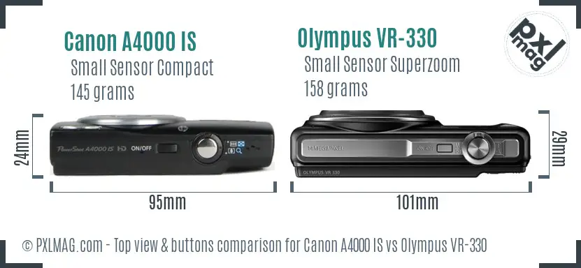Canon A4000 IS vs Olympus VR-330 top view buttons comparison