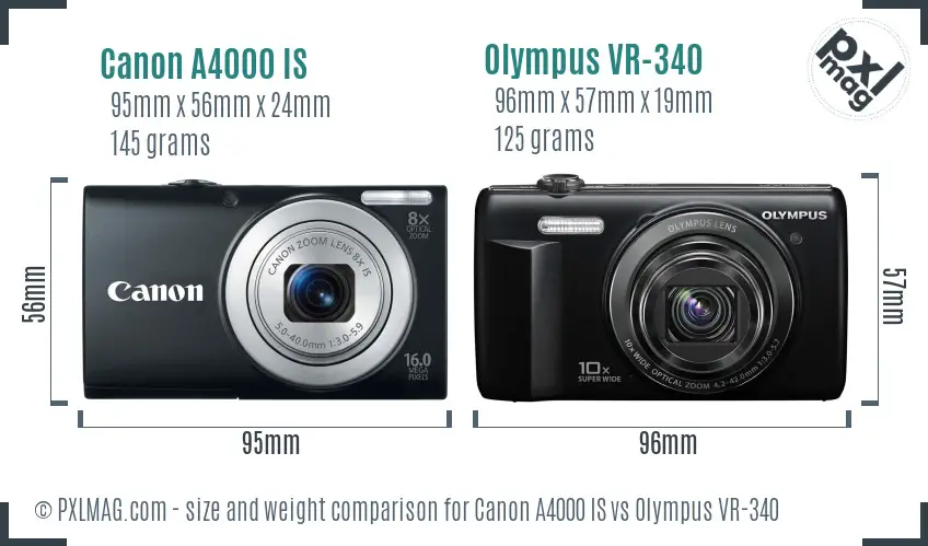 Canon A4000 IS vs Olympus VR-340 size comparison Canon A4000 IS vs Olympus VR-340 size comparison