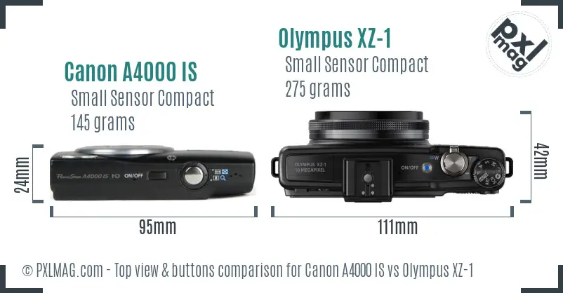 Canon A4000 IS vs Olympus XZ-1 top view buttons comparison