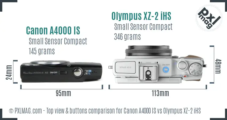 Canon A4000 IS vs Olympus XZ-2 iHS top view buttons comparison