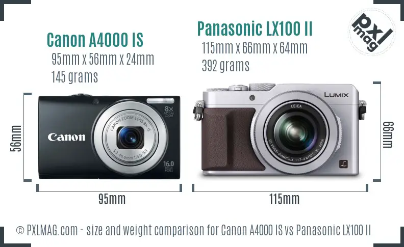 Canon A4000 IS vs Panasonic LX100 II size comparison