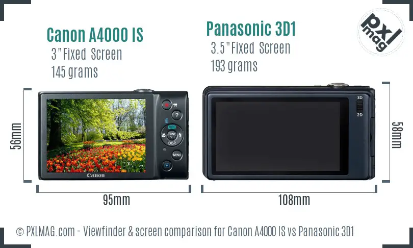 Canon A4000 IS vs Panasonic 3D1 Screen and Viewfinder comparison Canon A4000 IS vs Panasonic 3D1 Screen and Viewfinder comparison