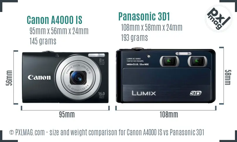 Canon A4000 IS vs Panasonic 3D1 size comparison Canon A4000 IS vs Panasonic 3D1 size comparison