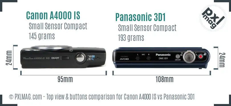 Canon A4000 IS vs Panasonic 3D1 top view buttons comparison Canon A4000 IS vs Panasonic 3D1 top view buttons comparison