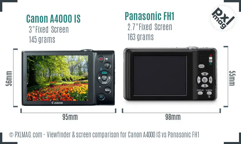 Canon A4000 IS vs Panasonic FH1 Screen and Viewfinder comparison
