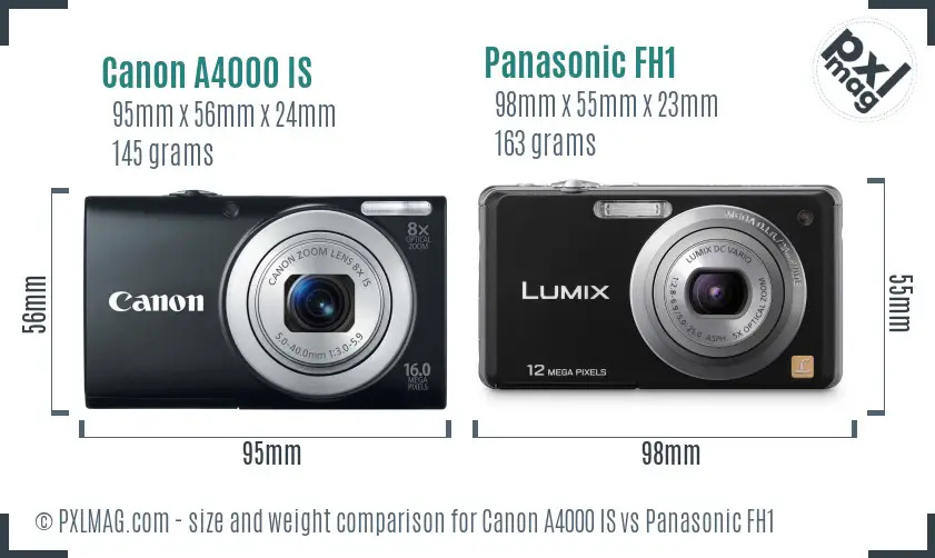 Canon A4000 IS vs Panasonic FH1 size comparison
