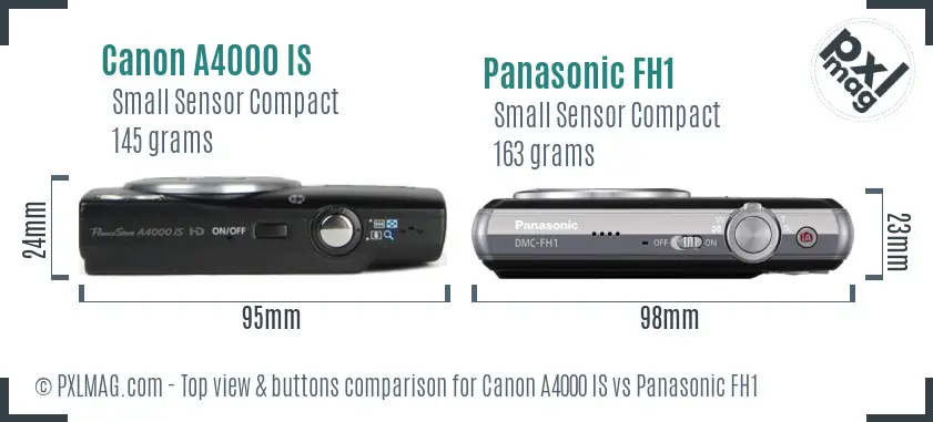 Canon A4000 IS vs Panasonic FH1 top view buttons comparison