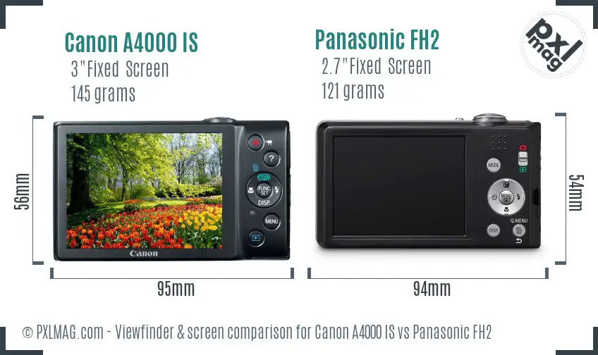 Canon A4000 IS vs Panasonic FH2 Screen and Viewfinder comparison