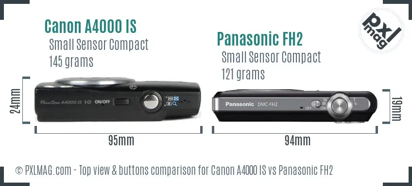 Canon A4000 IS vs Panasonic FH2 top view buttons comparison
