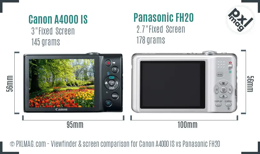 Canon A4000 IS vs Panasonic FH20 Screen and Viewfinder comparison Canon A4000 IS vs Panasonic FH20 Screen and Viewfinder comparison