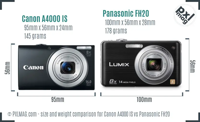Canon A4000 IS vs Panasonic FH20 size comparison Canon A4000 IS vs Panasonic FH20 size comparison