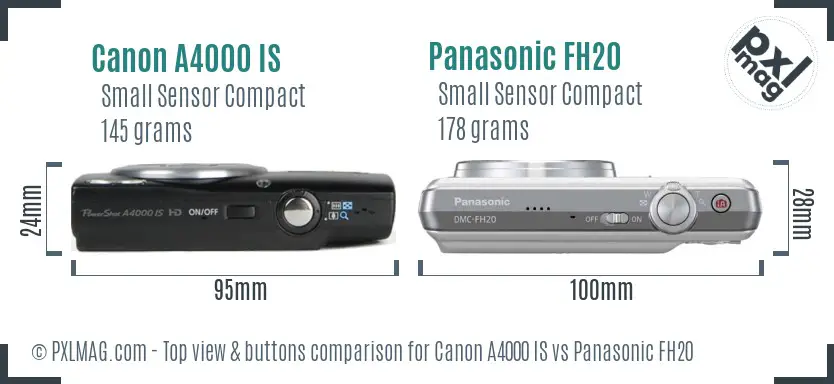Canon A4000 IS vs Panasonic FH20 top view buttons comparison Canon A4000 IS vs Panasonic FH20 top view buttons comparison