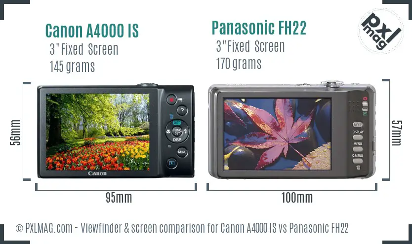 Canon A4000 IS vs Panasonic FH22 Screen and Viewfinder comparison