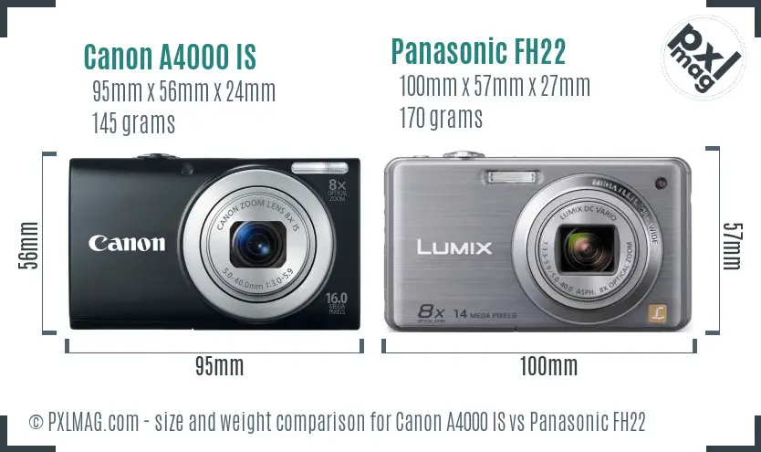 Canon A4000 IS vs Panasonic FH22 size comparison