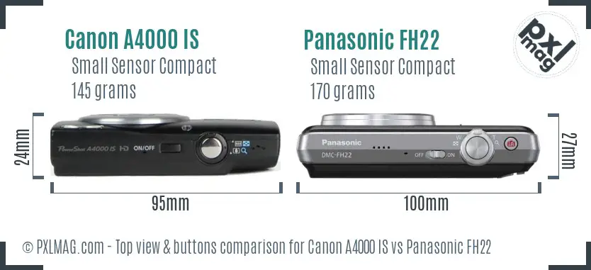 Canon A4000 IS vs Panasonic FH22 top view buttons comparison
