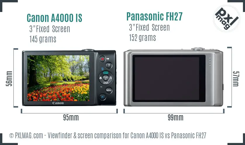 Canon A4000 IS vs Panasonic FH27 Screen and Viewfinder comparison