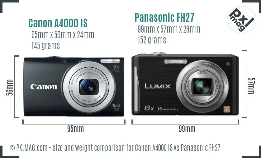 Canon A4000 IS vs Panasonic FH27 size comparison