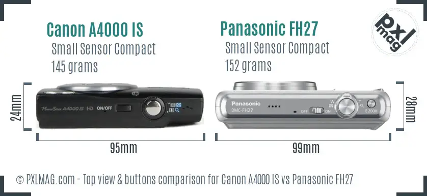 Canon A4000 IS vs Panasonic FH27 top view buttons comparison
