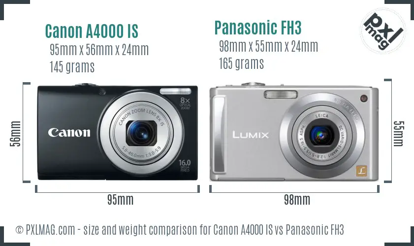Canon A4000 IS vs Panasonic FH3 size comparison