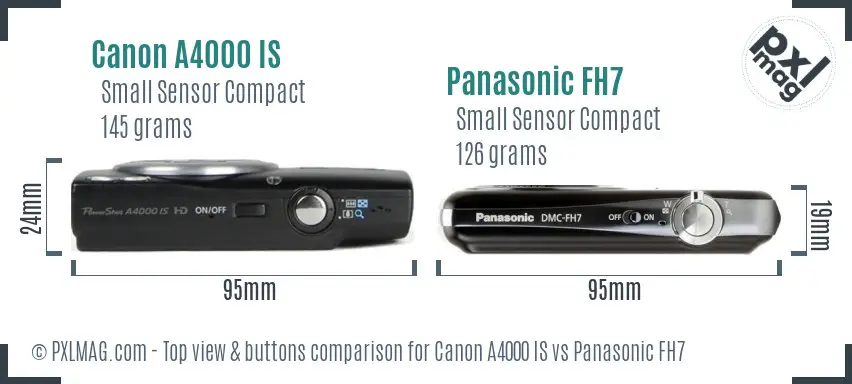 Canon A4000 IS vs Panasonic FH7 top view buttons comparison