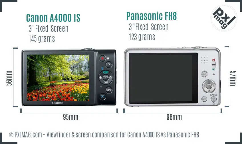 Canon A4000 IS vs Panasonic FH8 Screen and Viewfinder comparison Canon A4000 IS vs Panasonic FH8 Screen and Viewfinder comparison