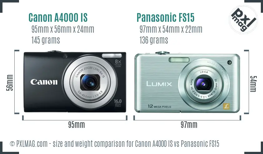 Canon A4000 IS vs Panasonic FS15 size comparison