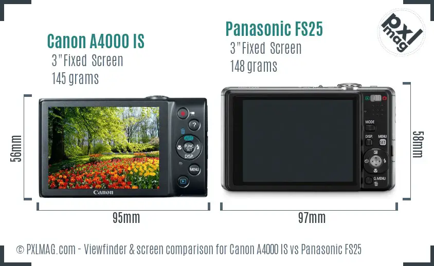 Canon A4000 IS vs Panasonic FS25 Screen and Viewfinder comparison