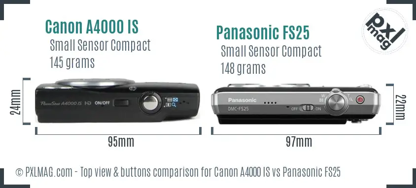 Canon A4000 IS vs Panasonic FS25 top view buttons comparison