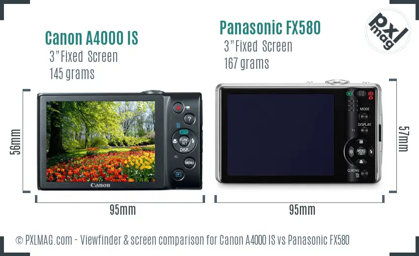 Canon A4000 IS vs Panasonic FX580 Screen and Viewfinder comparison