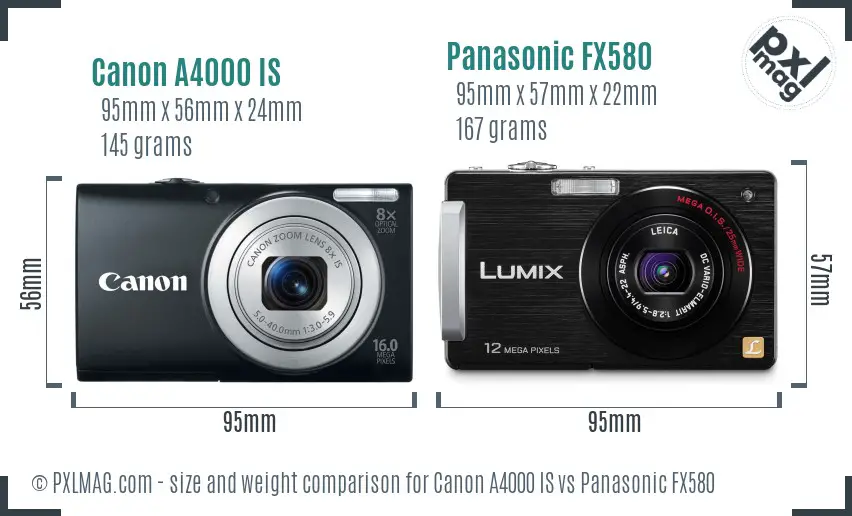 Canon A4000 IS vs Panasonic FX580 size comparison