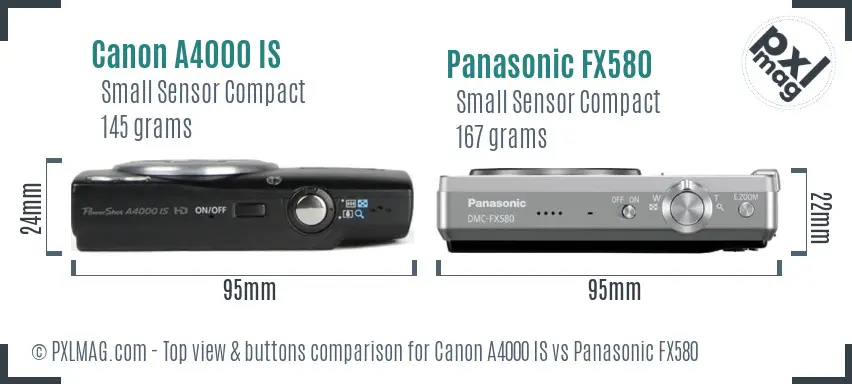 Canon A4000 IS vs Panasonic FX580 top view buttons comparison