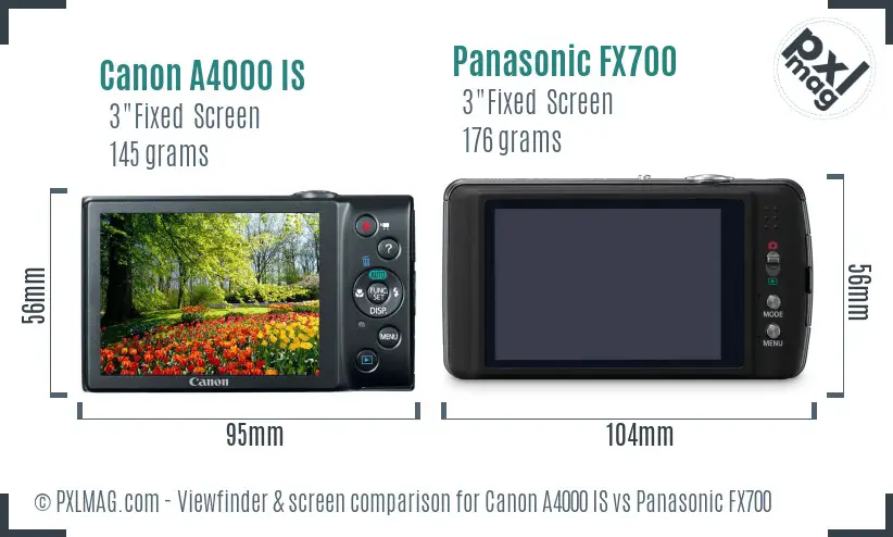 Canon A4000 IS vs Panasonic FX700 Screen and Viewfinder comparison