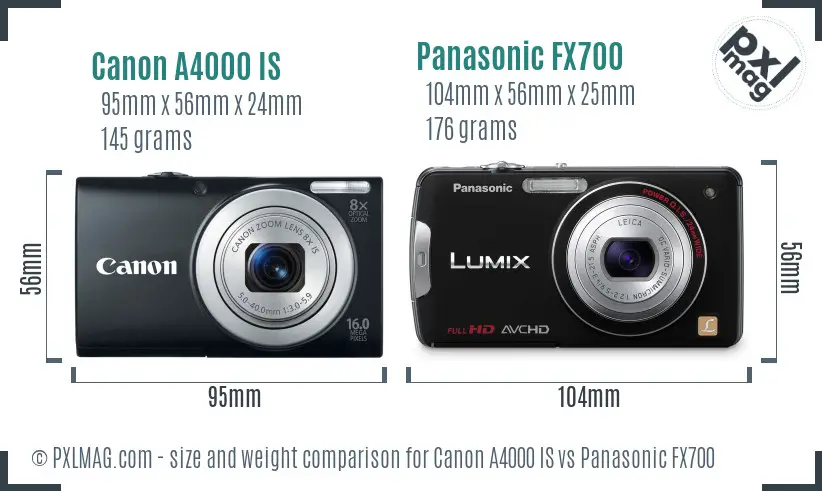 Canon A4000 IS vs Panasonic FX700 size comparison