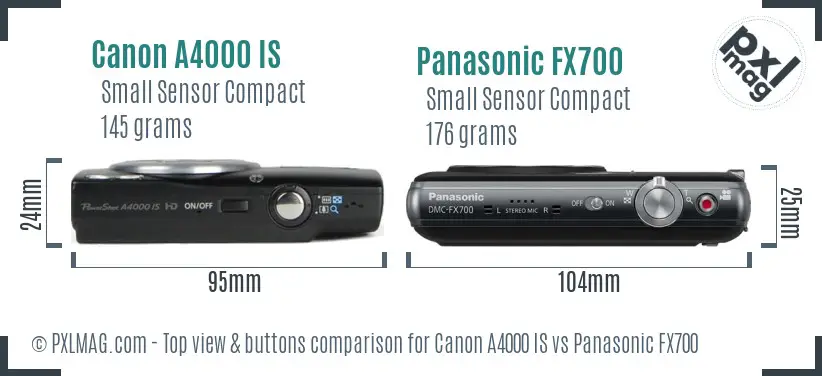 Canon A4000 IS vs Panasonic FX700 top view buttons comparison