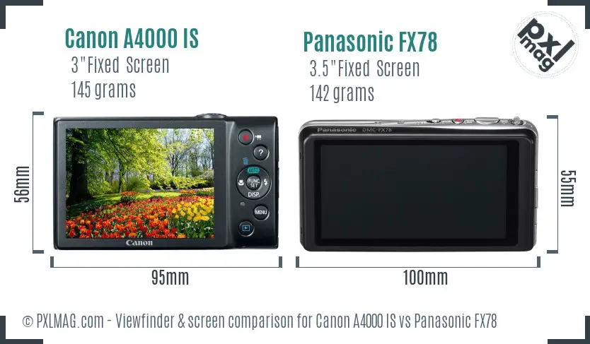 Canon A4000 IS vs Panasonic FX78 Screen and Viewfinder comparison