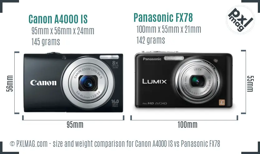 Canon A4000 IS vs Panasonic FX78 size comparison