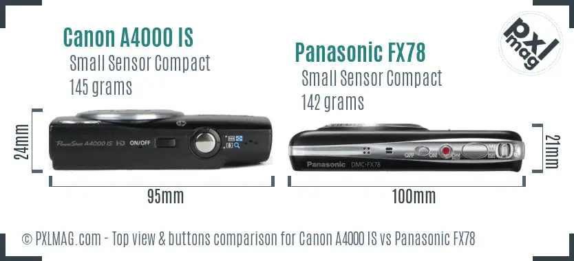 Canon A4000 IS vs Panasonic FX78 top view buttons comparison