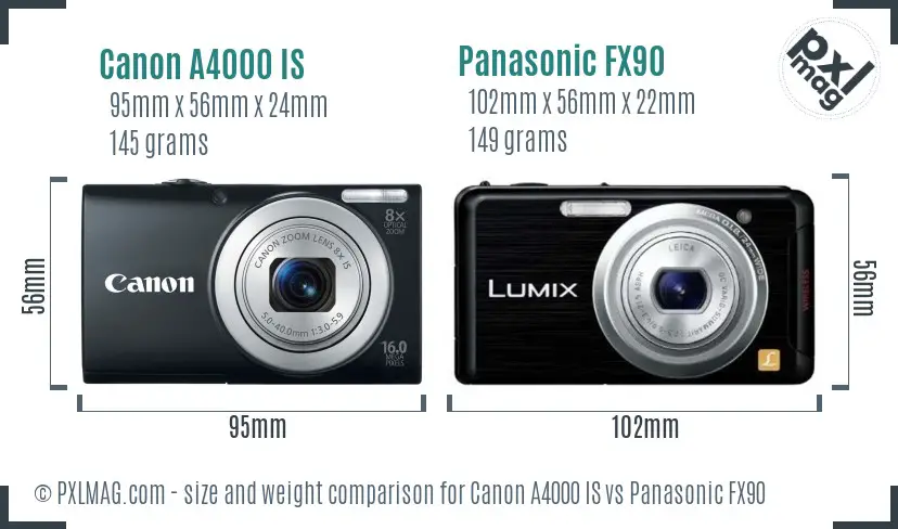 Canon A4000 IS vs Panasonic FX90 size comparison Canon A4000 IS vs Panasonic FX90 size comparison