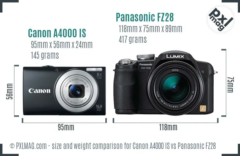 Canon A4000 IS vs Panasonic FZ28 size comparison Canon A4000 IS vs Panasonic FZ28 size comparison