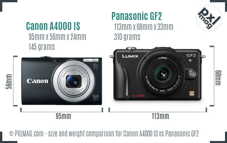 Canon A4000 IS vs Panasonic GF2 size comparison